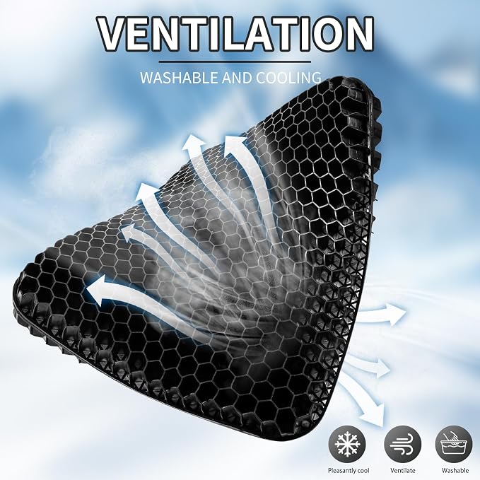 Gel Seat Cushion for Long Sitting - 16.5" x 14.5" x 2.4" (Extra Thick&Soft) Gel Cushion for People Over 185 lbs, Pressure Relief Cushion for Office Chair, Egg Cushions for Wheelchair, Gel Pad for Car