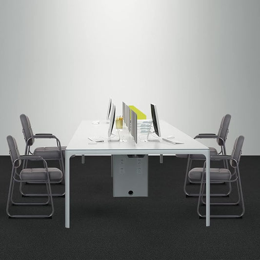 CLATINA Waiting Room Chairs with Padded Arms Leather Guest Chair no Wheels for Office Reception and Conference Desk with Sled Base Grey, 4PK