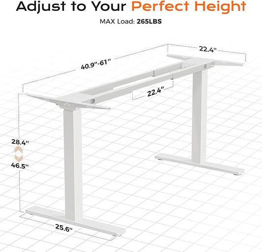 Huuger Dual Motor Electric Standing Desk Frame, Sit Stand up Desk Leg for 47.2” to 86.6” Desktop, Computer Desk Leg with Cable Tray, 3 Memory Height Presets, 2 Hooks, White Frame Only
