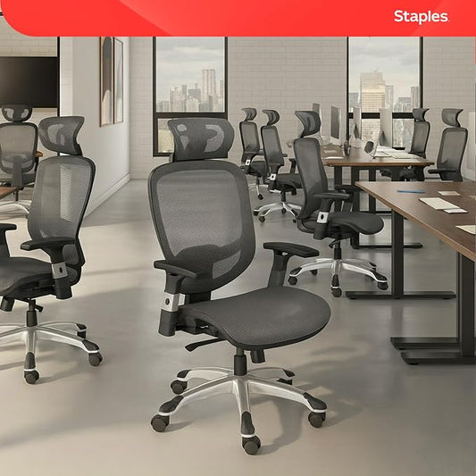 STAPLES Ergonomic Task Chair, Mesh, Ergonomic, Lumbar Support, Swivel, Gray