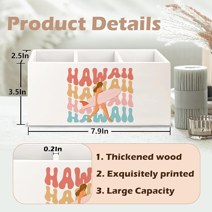Hawaii Aloha Surf Girl Beach Wooden Pen Pencil Holder for Office Desk Accessories, Gifts for Beach Lovers Surf Enthusiasts Surfers Makeup Brush Toothbrush Holder Organizer