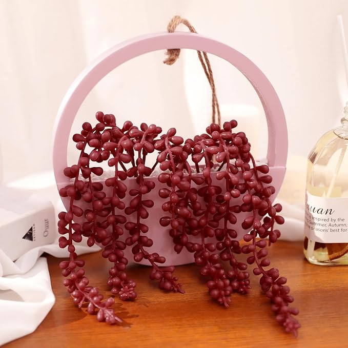 Artificial Hanging Plants Hanging Planter Fake Succulents Artificial String of Pearls with Pot and Lanyard for Home Office Wall Decoration