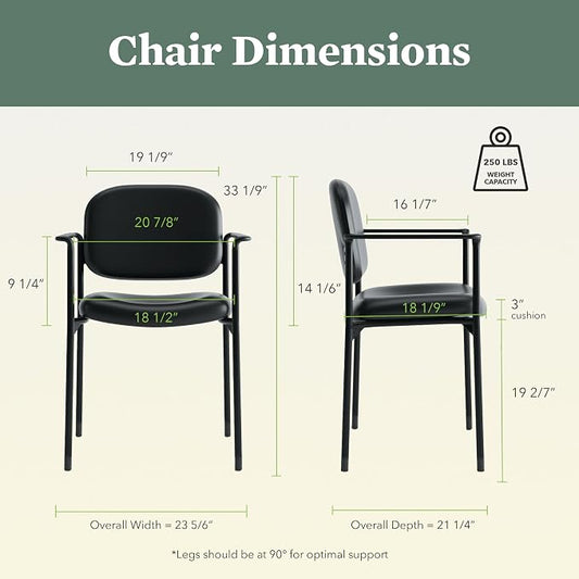 HON Scatter Leather Guest Office Chair with Arms, Stackable Seating for Waiting Rooms, Lobbies, Conference Areas, and Offices, Side Chair for Reception and Training Spaces, Black