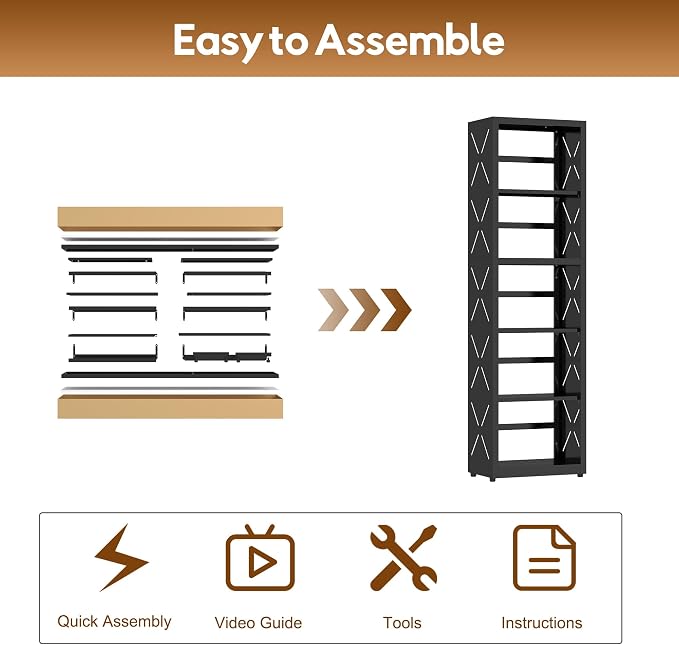 UNICOLY Bookshelves and Bookcases, 5 Tier Metal Bookshelf with Adjustable Shelves and Bookends, Open Shelf Bookcase, Display Shelves for Home Decor Bedroom, Living Room, Home Office, Black