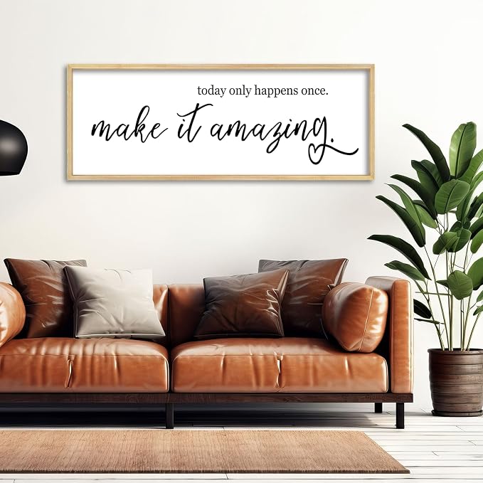 YWJKWLGS Inspirational Quotes Wall Decor Today Only Happens Once Make It Amazing Signs Wall Art 40x15 Inch Large Motivational plaque for Home office kitchen Bedroom Wood Framed Hanging (Wood)