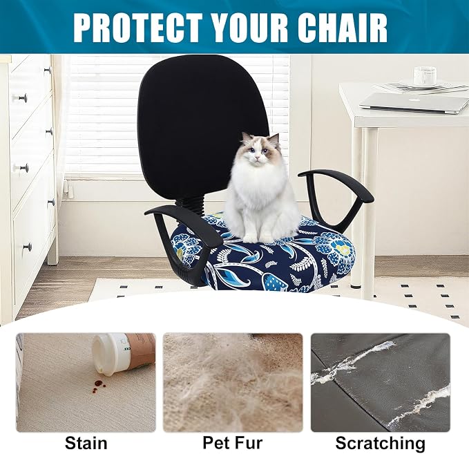 Smiry Printed Office Computer Chair Seat Covers, Stretch Fit Universal Desk Rotating Chair Cover Washable Removable Seat Cushion Protectors - Midnight Blue