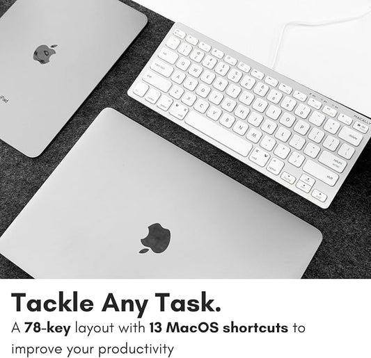 Macally Small Wired Keyboard for Mac and Windows - 78 Scissor Switch Keys Compatible Apple Keyboard - USB Mini Keyboard that Saves Space and Looks Great - Plug and Play Wired Mac Keyboard - Aluminum