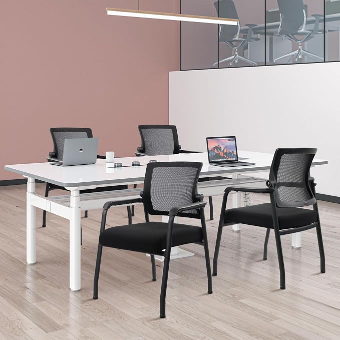 KLASIKA Desk Chair No Wheels with Adjustable Mesh Backrest, Arm Chair with Ergonomic Lumbar Support and Thickened Seats Cushion, Waiting Room Chairs for Office School Church Guest Reception, 2PACK
