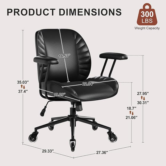 BFZ Home Office Desk Chair, Adjustable Comfy Office Chair with Wheels,Leather Office Chair with Removable Armrests, Office Desk Chair with Lumbar Support for Home Office or Workspace, Black