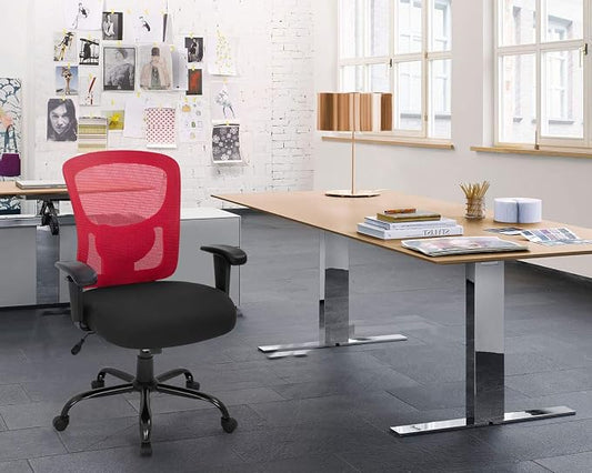 Big and Tall Office Chair+400lbs Wide Seat Mesh Desk Chair+Massage Rolling Swivel Ergonomic Computer Chair with Lumbar Support Adjustable Arms Task Chair for Heavy People+ (Red)