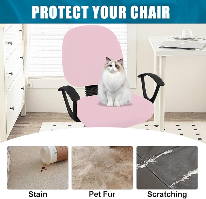 Smiry Stretch Printed Office Computer Chair Covers, Universal Washable Removable Desk Rotating Chair Slipcovers Protector, Seat + Backrest Cover - Pink
