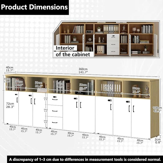 File Cabinet with Password Lock, Wood Lateral Filing Cabinet for Letter/A4 Files, 3 Drawer with Door, Printer Stand with Open Shelves for Home Office