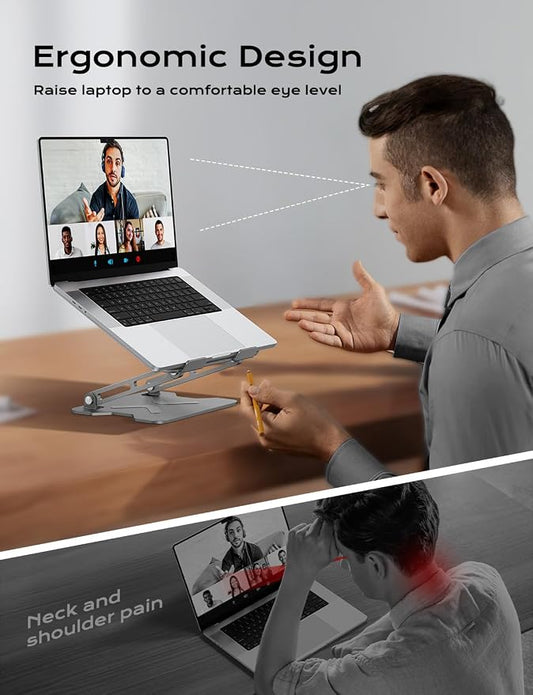 JCZT Adjustable Laptop Stand for Desk, Metal Foldable Laptop Riser, Portable Laptop Holder Mount, Ventilated Cooling Computer Notebook Stand for MacBook Air Pro, All 10-16'' Notebooks Laptops Grey