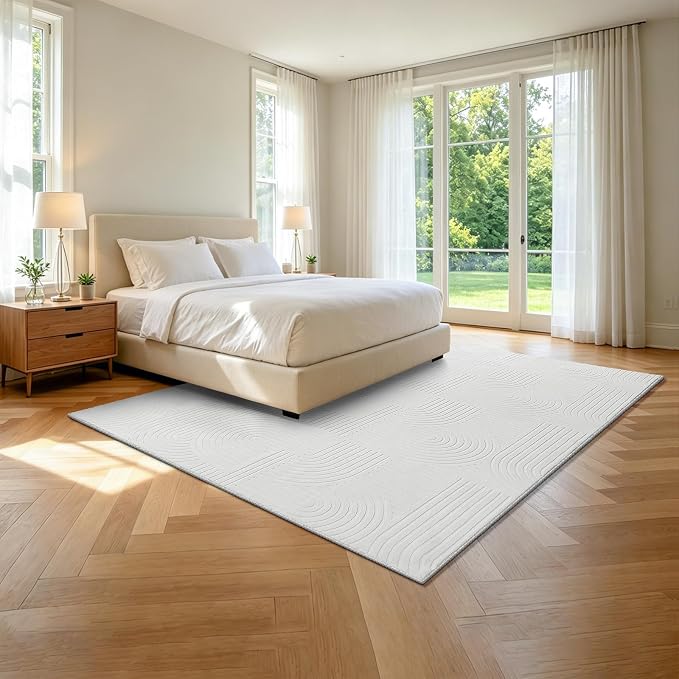 Pauwer 8x10 Washable Area Rugs for Living Room Modern White Solid Color Soft Fluffy Rugs for Bedroom Non Slip Boho Accent Indoor Mat Floor Carpet Cover for Kids Room Dining Room Kitchen Office