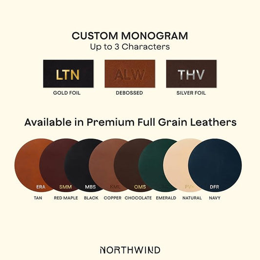 Northwind Personalized Leather Round Mouse Pad – Made in USA - Minimalist Custom Monogrammed Full Grain Leather Desk Pad | Premium Office Accessory Gift for Men, Women and Gamers, 8.5" Diameter