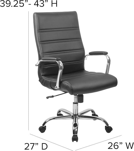 Merrick Lane Milano Contemporary High-Back Black Faux Leather Home Office Chair with Padded Chrome Arms