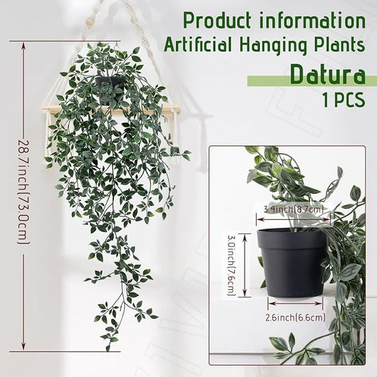 Fake Hanging Plant with Pot Small Artificial Potted Vine Plants 28.7-in Long Faux drooping Foliage Plants for Shelf Home Office Indoor Outdoor Garden Greenery Decor (Black Pot)