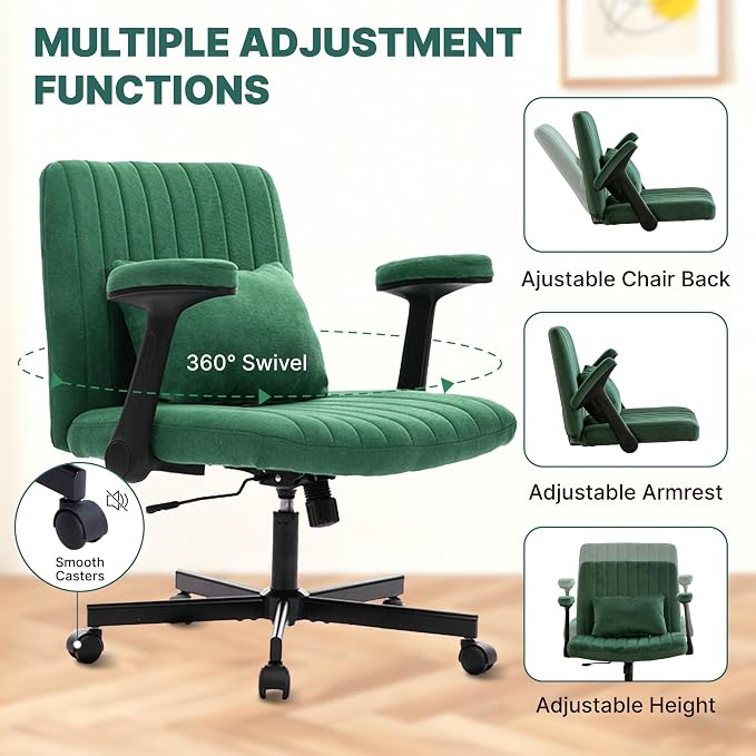 Criss Cross Chair with Armrest,Cross Legged Chair with Wheels,Adjustable Reclining Office Chair - Modern for Home Office, Meditation & Creative Work (Green)