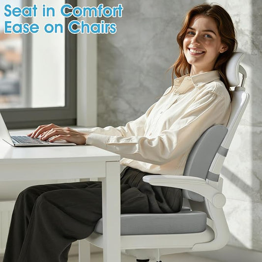 CushZone Seat Cushion, Lumbar Support Pillow with Adjustable Strap-Chair Cushions for Sciatica Pain Relief-with Washable Cover Memory Foam for Car, Travel and Wheelchair, Light Grey X-Large