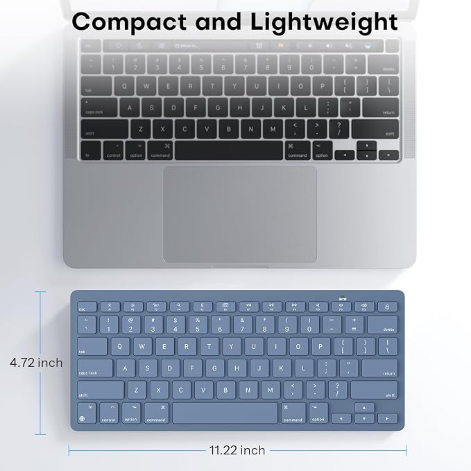 OMOTON Wireless Keyboard for Mac, Bluetooth Keyboard for Mac - No Number Pad, Compact Travel Design for Coffee Shop, Home Office, macOS Function Keys, Compatible with MacBook Pro/Air/iMac, Blue