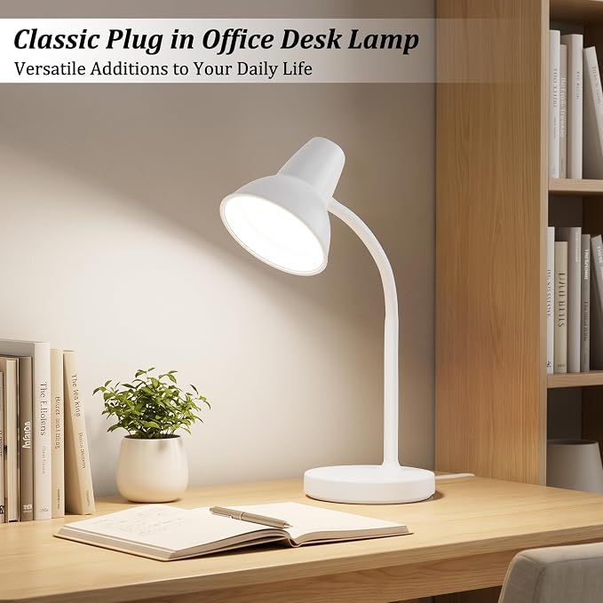 LED Desk Lamp with Flexible Gooseneck, Eye-Caring 4.5W Energy-Saving Study Lamps, Anti-tip Heavy Duty Bedside Reading Light, Desk Lamps for College Dorm Room, Home Office, Modern Lamp with 1.6m Cord