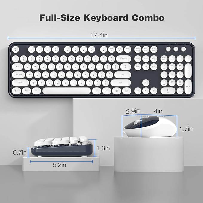 Dilter Wireless Keyboard and Mouse Combo, 104 Keys Full-Sized Typewriter Keyboards and Retro Mouse, 2.4 GHz USB Receiver Plug and Play, for Windows 7 8 10, PC, Laptop, Desktop (Dark Blue)