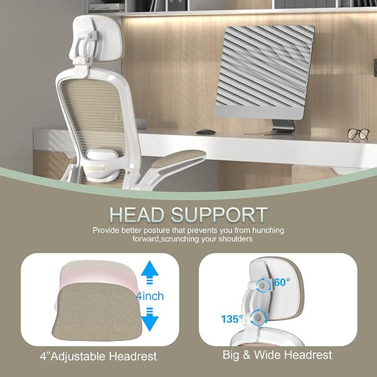 Mimoglad Office Chair, High Back Ergonomic Desk Chair with Adjustable Lumbar Support and Headrest, Swivel Task Chair with flip-up Armrests for Guitar Playing, 5 Years Warranty