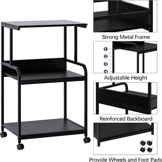 Arbuxzuy Printer Stand with Storage Shelf,3 Tier Printer Cart with Wheels,Mobile Printer Table for Home Office,Stands for Heat Press Scanner Fax,Industrial Style (Black)