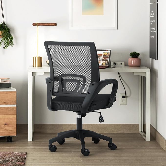 Athena Collection Computer Office Chair, Ergonomic Desk Chair with Rolling Wheels, Mesh Back Support and Height Adjustable, Small and Comfy for Home Office, Study, Black