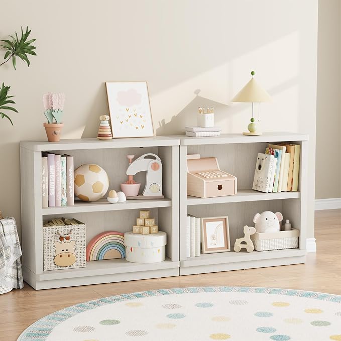 Rresyet 2 -Tier Bookcase, 31" Tall Book Shelf, 29” Wide Bookshelves, Wooden Bookcase Display Storage for Home Office, Living Room and Study Room (White)