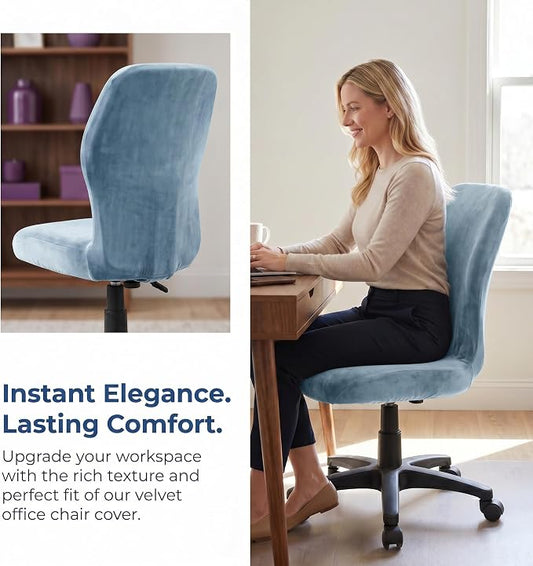 Deisy Dee Velvet Stretch Armless Office Chair Covers - Colorful Stretch Slipcover for Desk Chairs (Baby Blue)