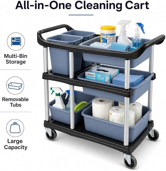 3 Tier Utility Cart Heavy Duty 330lbs Capacity Rolling Service Cart Utility Carts with Wheels Storage Cart Restaurant Supplies Great for Hotel,Kitchen,Laundry Room,Siz:41x18.3x37