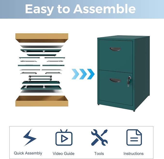 UNICOLY 2 Drawer File Cabinet with Lock, Metal File Cabinets for Home Office, Under Desk Storage, Printer Stand, Office File Cabinets for Letters and File Boxes, Assembly Required, Green