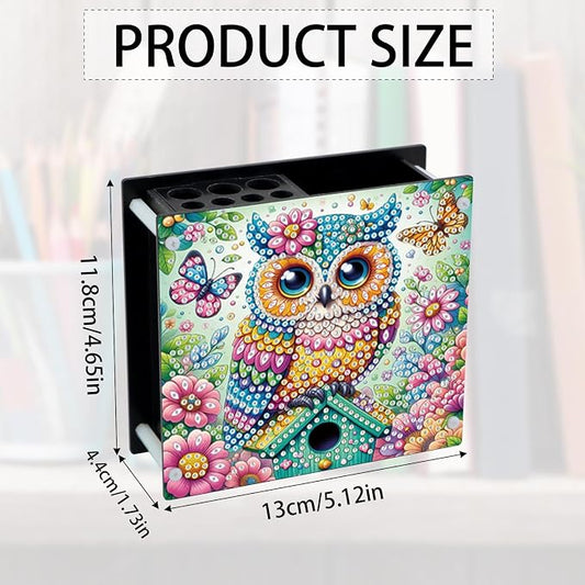 DIY Diamond Painting Kit,Animal Owl Special Shape diamond painting pen holder, Acrylic Daily Office Desktop Decoration Storage Item