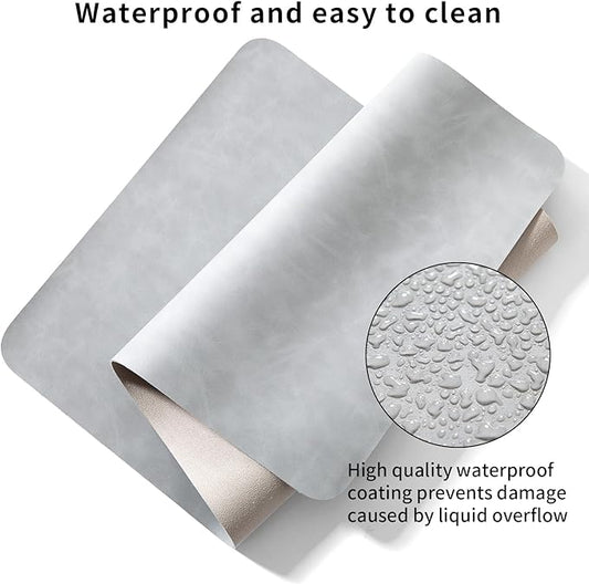 Desk Pad Soft PU Leather Large Mouse Pad Laptop Computer Desk Mat Table Blotter Flat Smooth Waterproof Non-Slip Desktop Protector Writing Pad for Office and Home (Light Grey, 60x35cm)