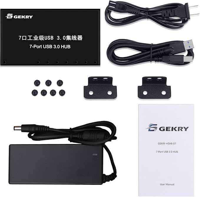 USB 3.0 Hub, USB Data Hub, Metal Case Mountable 7-Port Powered USB Hub 3.0 with 36W AC Adapter-Type A