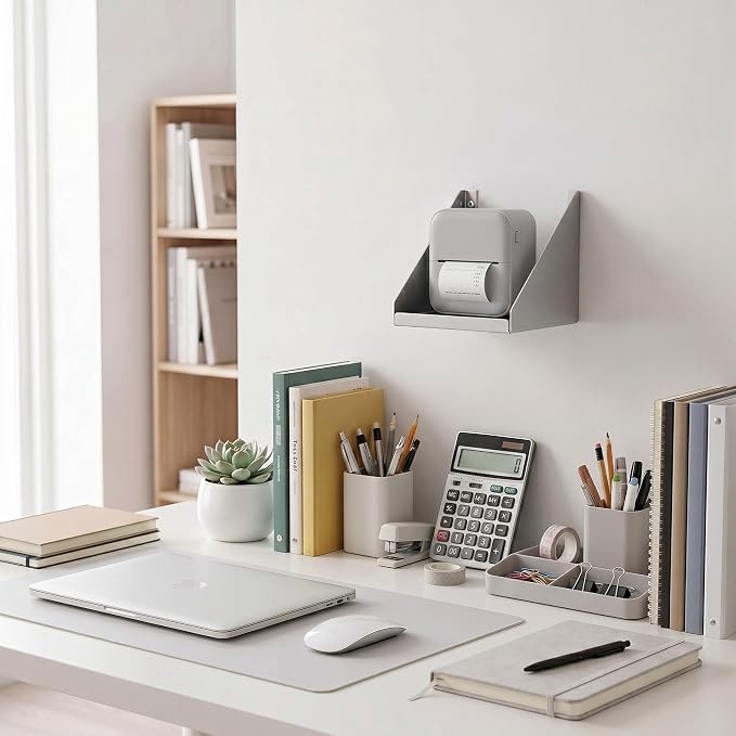 Hicarer 8" x 6" x 5" Wall Mounted Printer Shelf, Compact Stainless Steel Receipt Printer Stand for Coffee Shop, Bar, Small Checkout Counter & Tight Workspace, with Wire Routing Hole