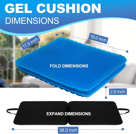 Gel Seat Cushion for Long Sitting-Two Sizes Gel Cushion(Thick&Large)19"x17.5"x2.8"/38"x17.5"x1.4"(Fold/Expand), Pressure Relief Cushion for Office Chair, Egg Cushions for Wheelchair, Gel Pad for Car