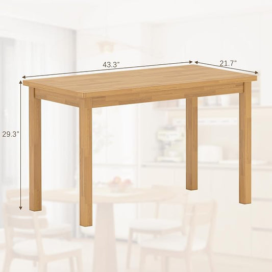 Solid Wood Desk, 43.3 inch Small Computer Desk, Farmhouse Home Office Desk with Natural Wood Finish, Writing Desk for Small Spaces, Study Table for Bedroom, Dining Table for Kitchen, Natural