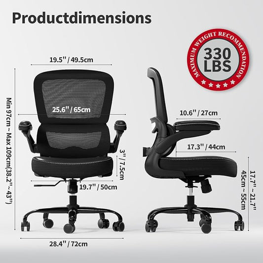 TRALT Ergonomic Office Chair - Desk Chair with Adjustable Headrest Lumbar Support Computer Chair - Mesh Comfy Chair with Flip-up Armrests - Gaming Chair for Adults Home Office PU, Black, Pack of 8