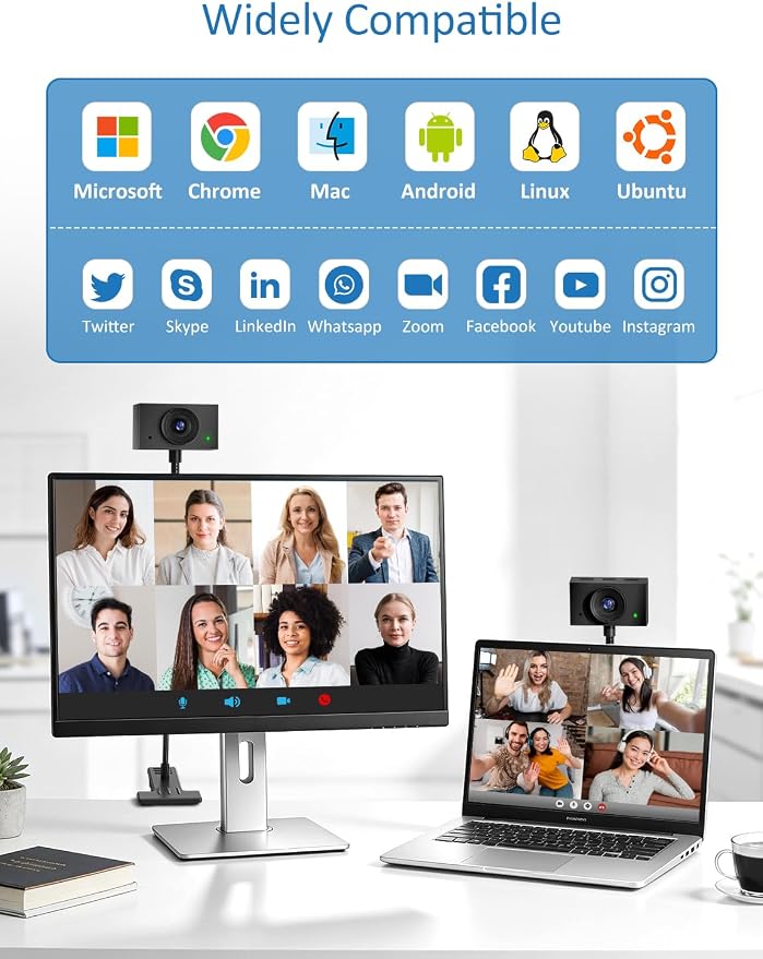 Webcam for PC, Streaming Camera, Web Camera for Desktop/Laptop Computer Webcam with Microphone, Plug and Play USB Web Cam with Bracket, Manual Focus, for Live Streaming, Video Calls (Black, 1080P)
