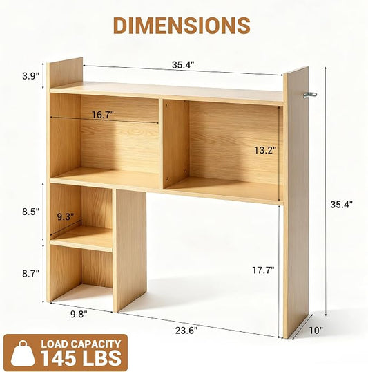 deli Desktop Shelf, Desk Hutch with 5 Shelves for Computer Desk, Desktop 3-Tier Display Rack, Multipurpose Wood Desktop Bookshelf Storage Organizer for Dorm Office Home, Natural