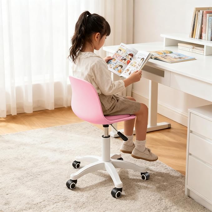 Home Office Chairs, Small Swivel Rolling Desk Chair with Silent Wheels and Low-Back,Armless Heavy-Duty Vanity Chair Height Adjustable for Bedroom,Students,Study,Teens