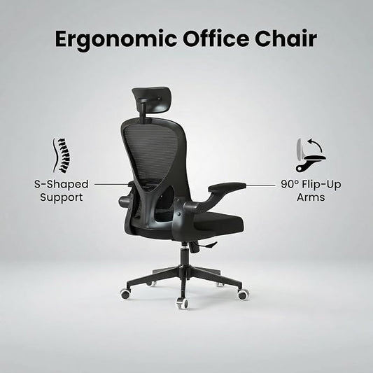 Monhey Office Chair Ergonomic Desk Chair with Lumbar Support&Headrest&Flip-up Arms Height Adjustable Rocking Swivel High Back Computer Chair Warm Taupe Mesh Study Chair (10black)