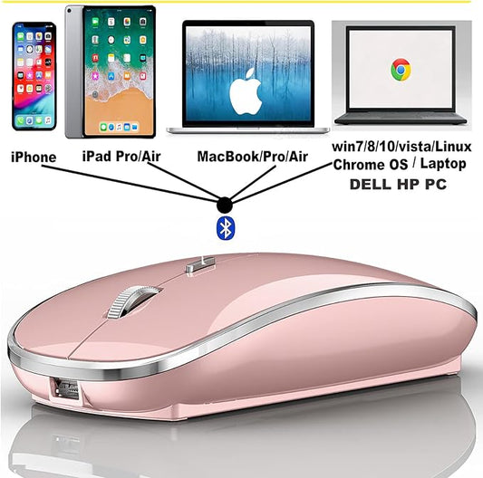Wireless Bluetooth Mouse for iPad pro iPad Air Mac MacBook Pro MacBook Air Laptop iMac Chromebook Win8/10/11 HP DELL PC (Pink)