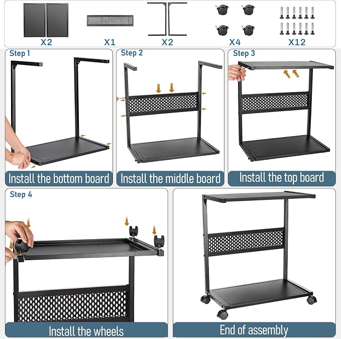 Bfttlity Large PC Stand Computer Tower Stand 2-Tier Metal CPU Holder with Locking Caster Wheels Suitable for Most PC (XL, Black)