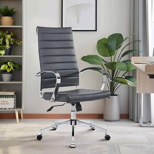High Back Office Chair with Armrest, Black Adjustable Swivel Chair in Durable Vegan Leather, Ergonomic Desk Chair for Extra Back & Lumbar Support – Black