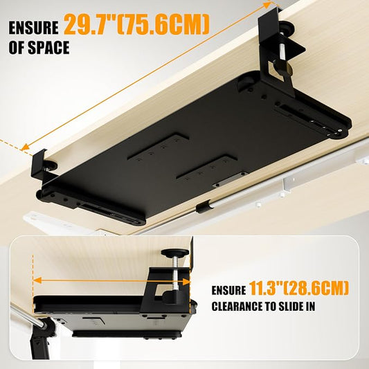 ERGOMAKER Keyboard Tray Under Desk, Pull Out Keyboard Tray with C Clamp Mount, 25.6" (29.7" Including Clamps) x 11.8" Slide-Out Platform Computer Drawer for Typing, Keyboard & Mouse Tray, Black