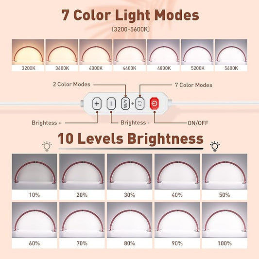 HITTI Super Large 31in Half Moon Light for Nail Desk, Foldable Arch Light for Nail Tech Lamp with Phone Stand, LED Table Lamp for Manicure, Handicraft, Art, Eyelash Extension, Painting- Gold