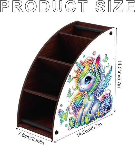 Diamond Art Painting Wooden Organizer Box – Animal DIY Multi-Grid Storage for Makeup Brushes, Remotes & Office Supplies – Double-Sided Drill Tabletop Décor for Adults